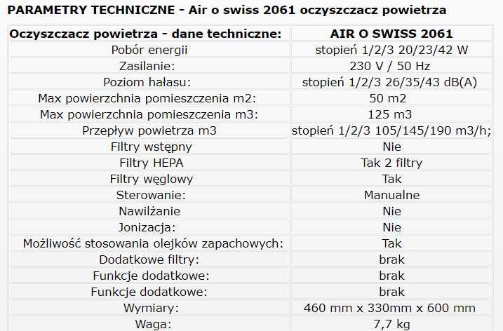 Oczyszczacz powietrza Air-O-Swiss AOS 2061