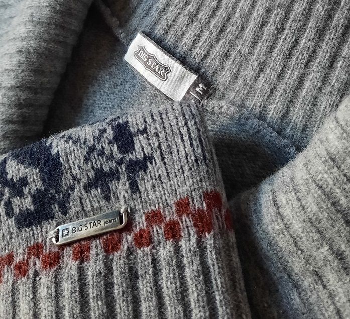 Wełna Big Star Cudna Tunika Logo szara sweter bordo wzór norweski SM M