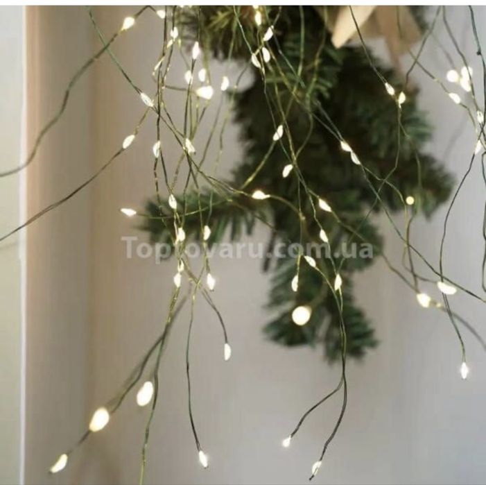 Гірлянда кінський хвіст, роса, на зеленому дроті,30 ліній по 2м, 3 м,