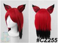 Alastor Hazbin Hotel wig cosplay czerwona peruka z uszkami