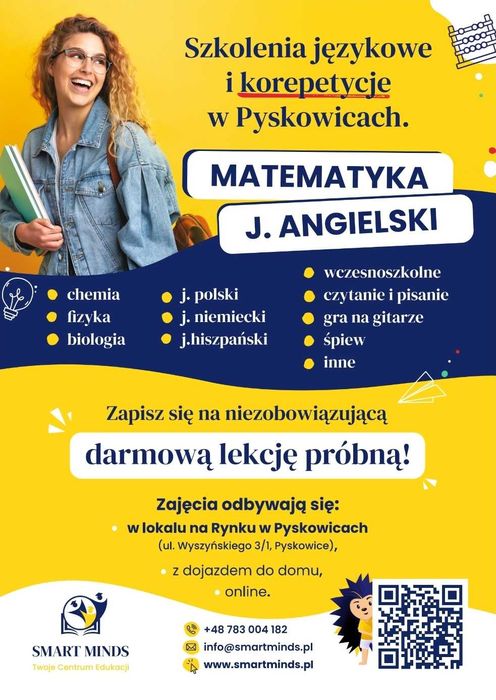 Matematyka Angielski - Korepetycje w Lokalu, z Dojazdem Mobilne Online