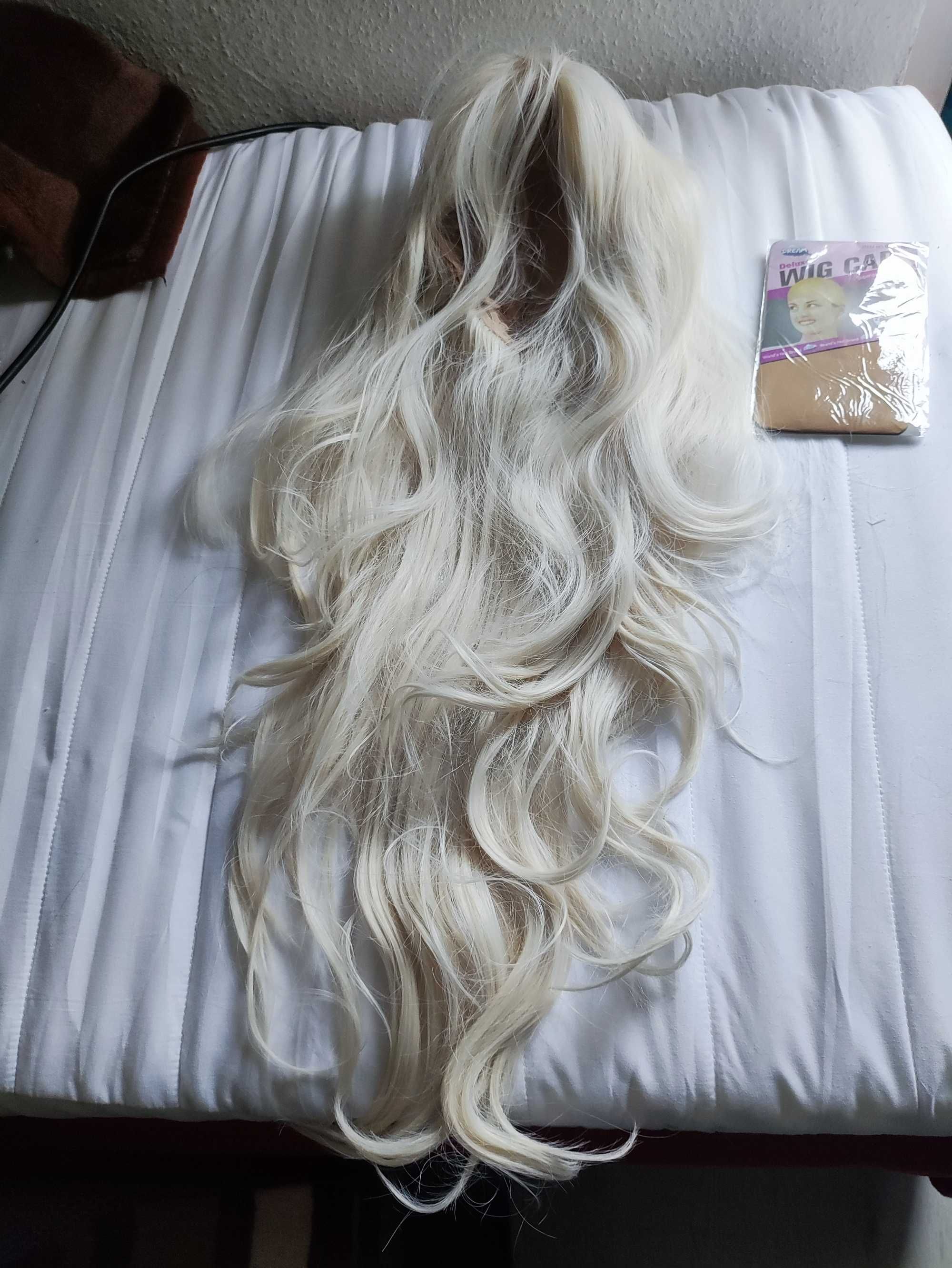 Peruka Jasny Blond Włosy Długie 80cm loki