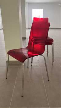 3 cadeiras acrilico vermelho