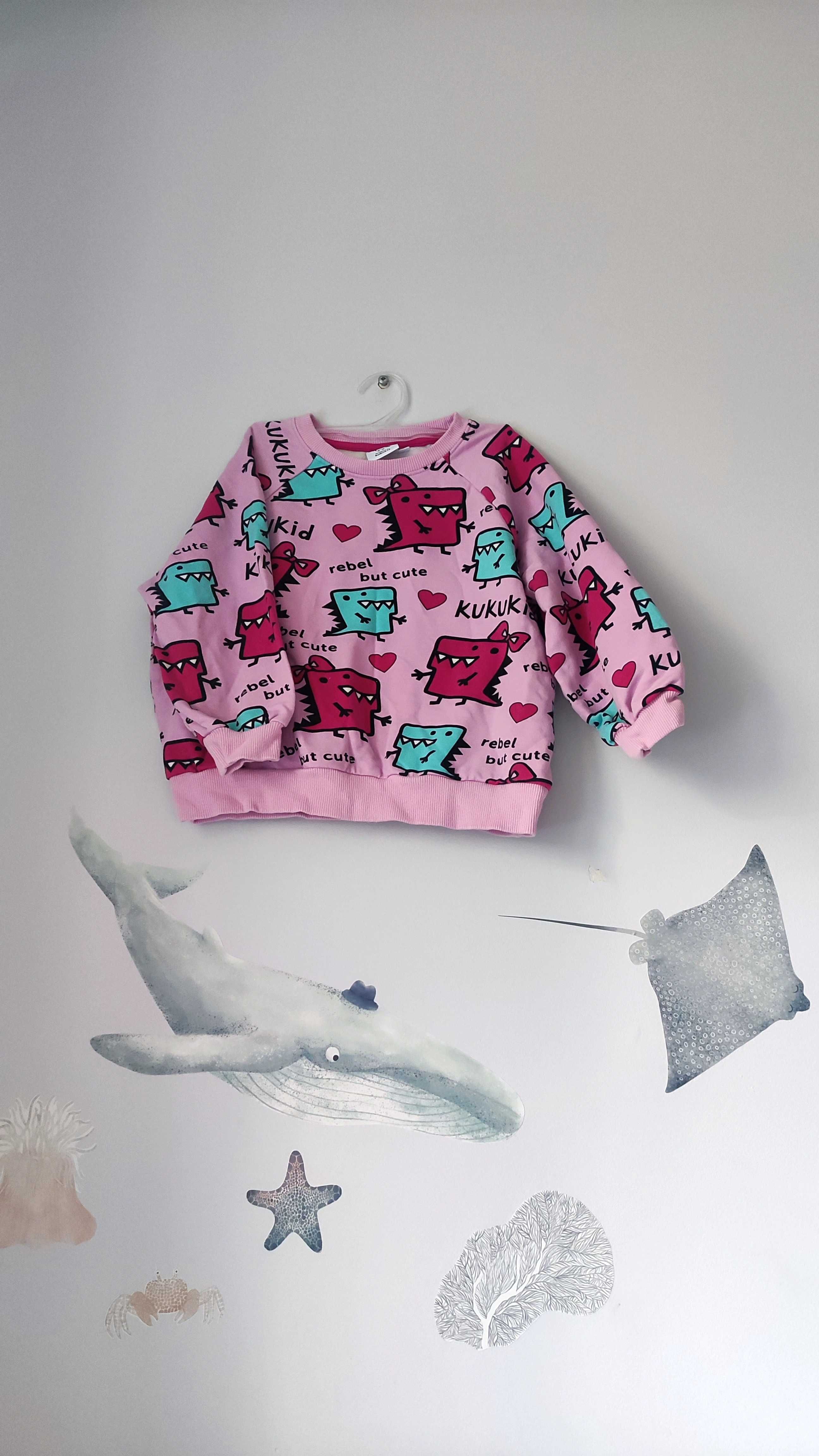 Bluza z dinozaurami, bluza dresowa, różowa bluza, kukukid, luźna bluza