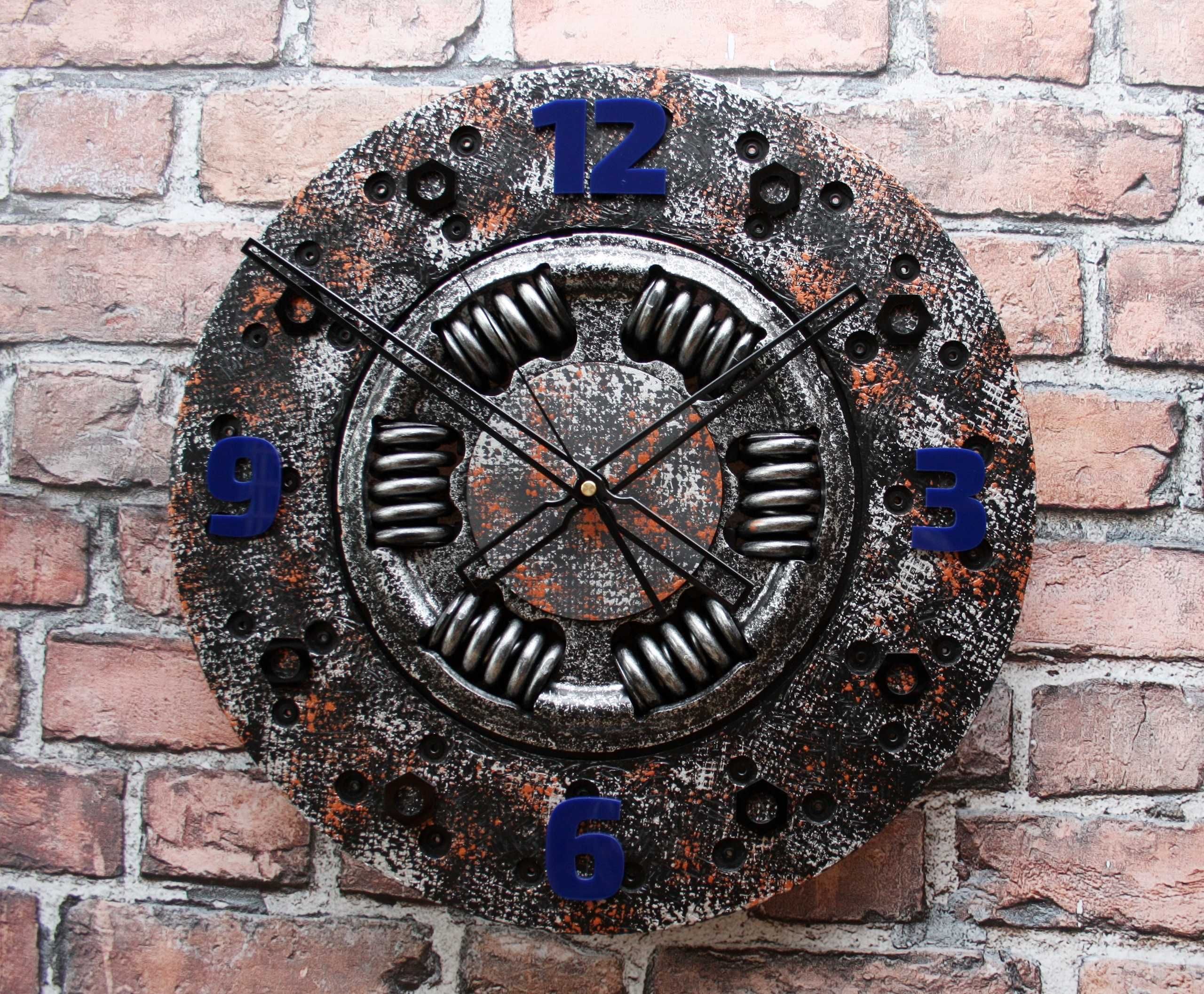 Duży zegar tarcza sprzęgła scrap metal art 43cm loft