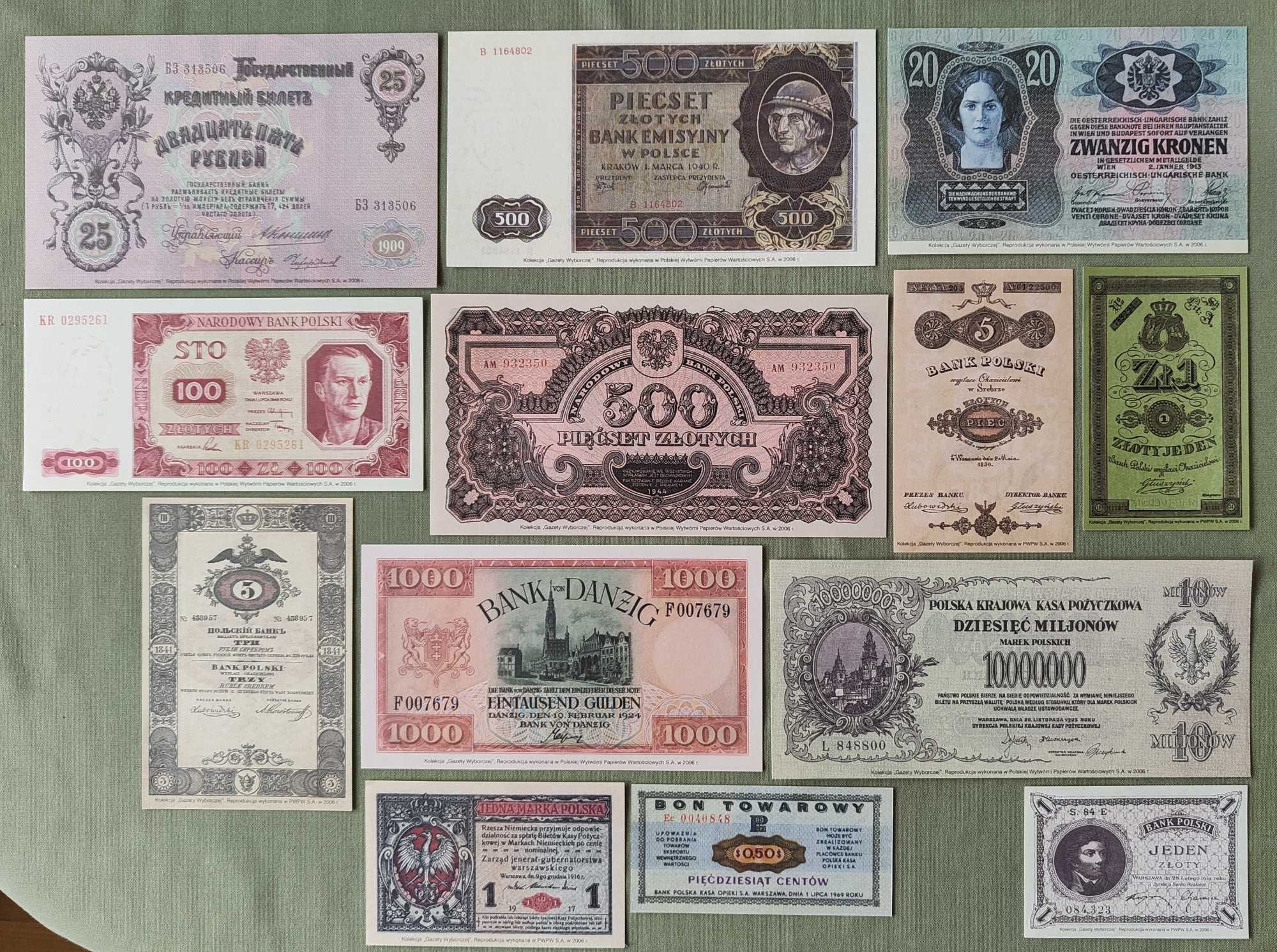 Kolekcja banknotów Gazety Wyborczej 22 sztuki wydruk PWPW