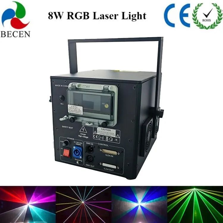 Laser rgb projektor oswietlenie wielokolorowe 8W dj animacje