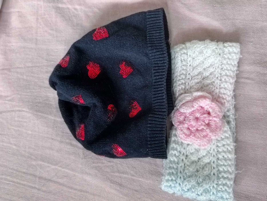 Czapka i opaska wiosna jesień dziewczynka