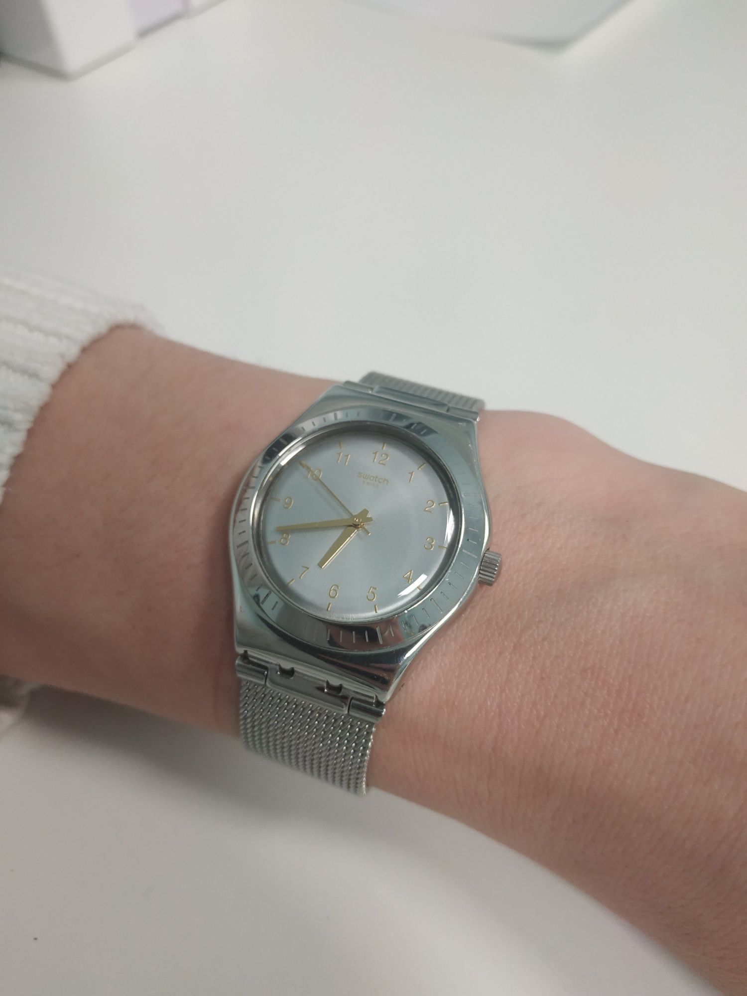 Zegarek swatch irony medium srebrny złote indeksy