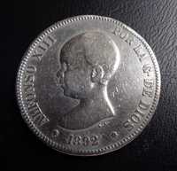 Espanha 5 Pesetas Prata 1892 Alfonso XIII