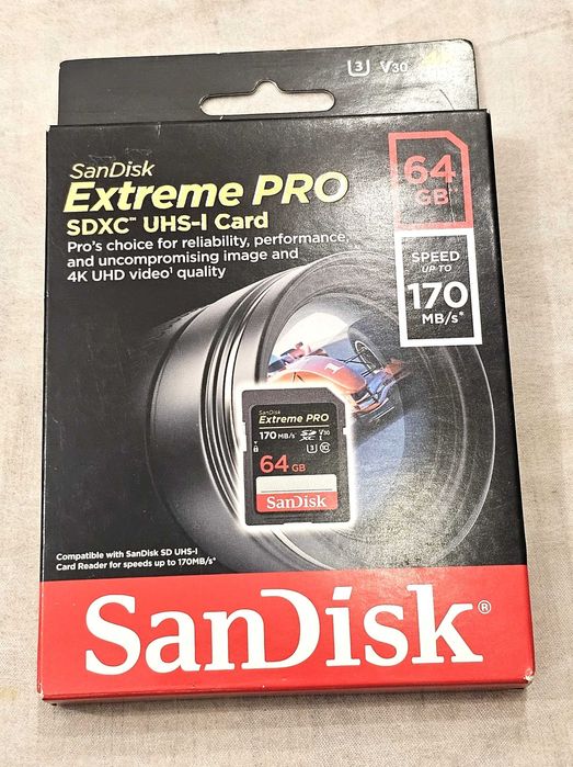 Sandisk 64GB Extreme Pro 170/80 MB/s U3 V30 (odczyt/zapis)
