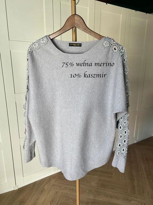 Szary sweter z wełny merino i kaszmiru marki Les Etoiles Claires