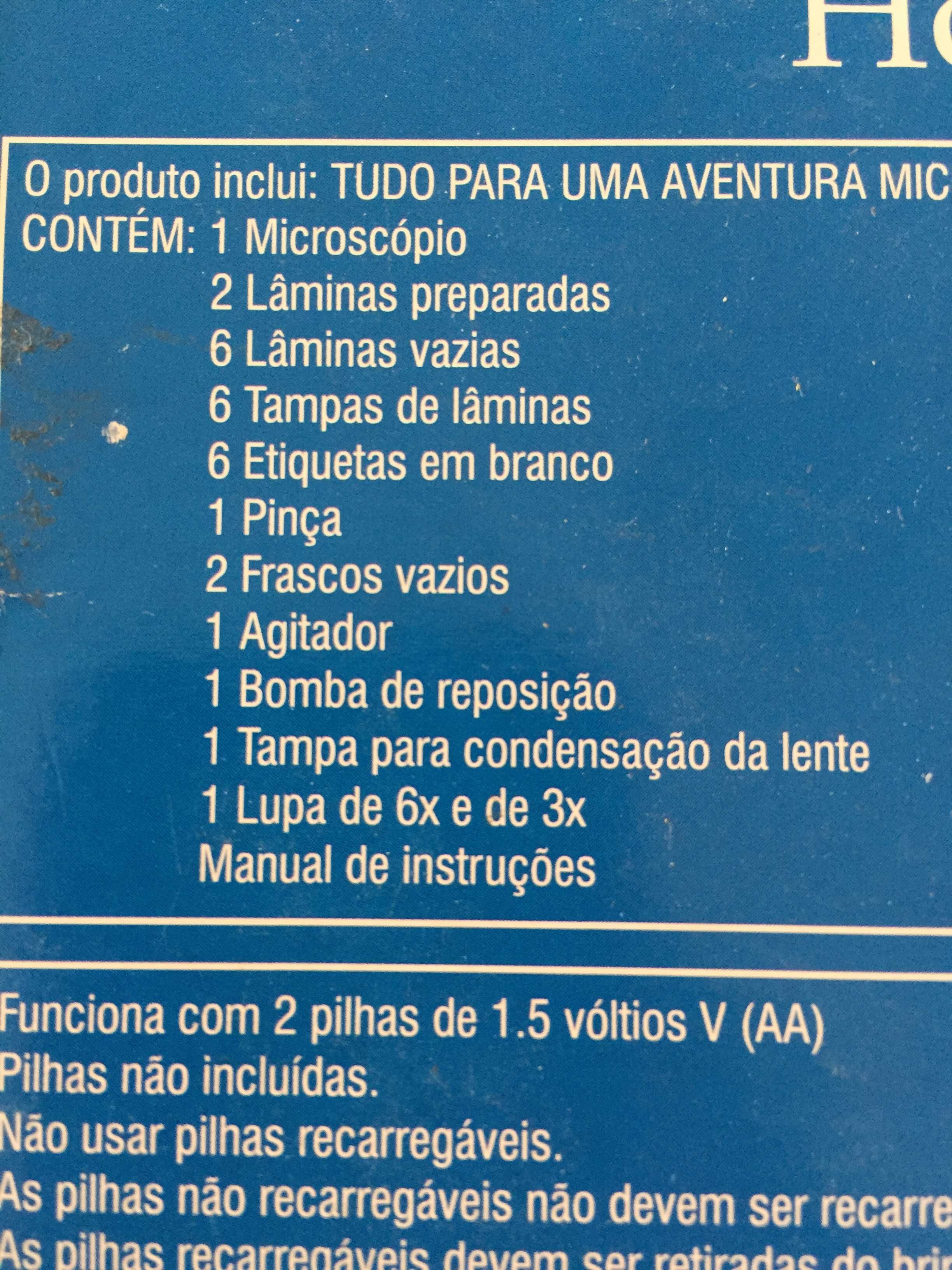 Microscópio e Conjunto completo para criança observar microorganismos