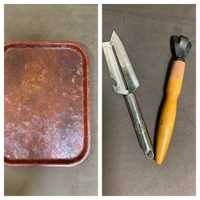 Ретро бакелитовый поднос, держатель сковородки, шинковочный нож