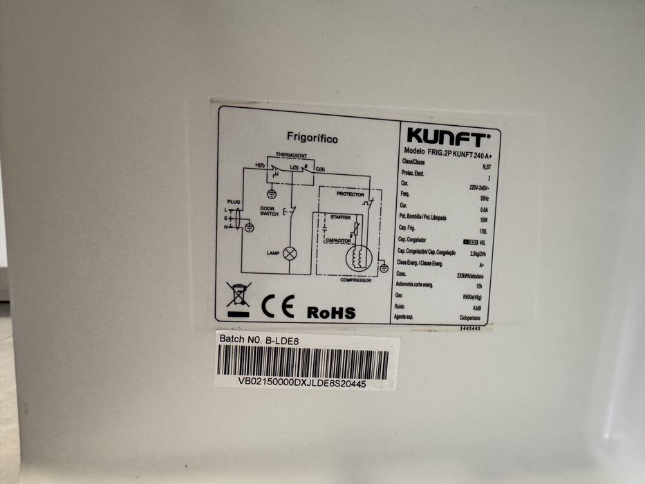 Frigorífico 2 portas KUNFT 240 – Usado, a funcionar