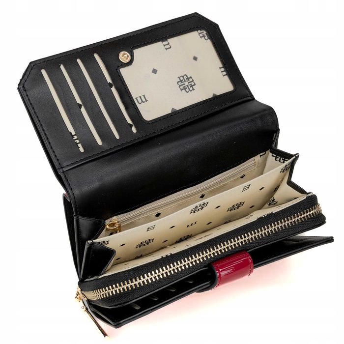 Portfel Damski MONNARI Skórzany Lakierowany Czerwony Na Karty