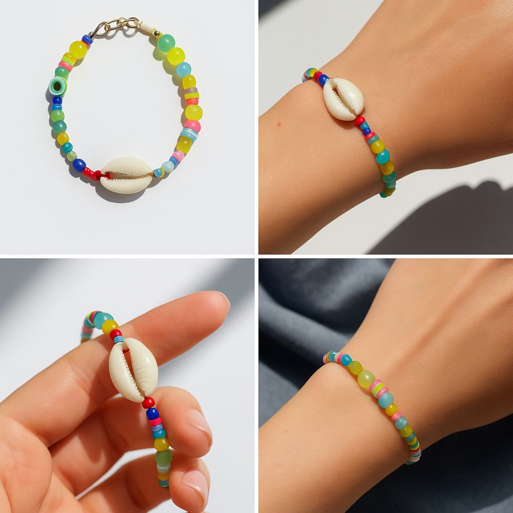 Kolorowa branzoletka z muszelką handmade MaJewles