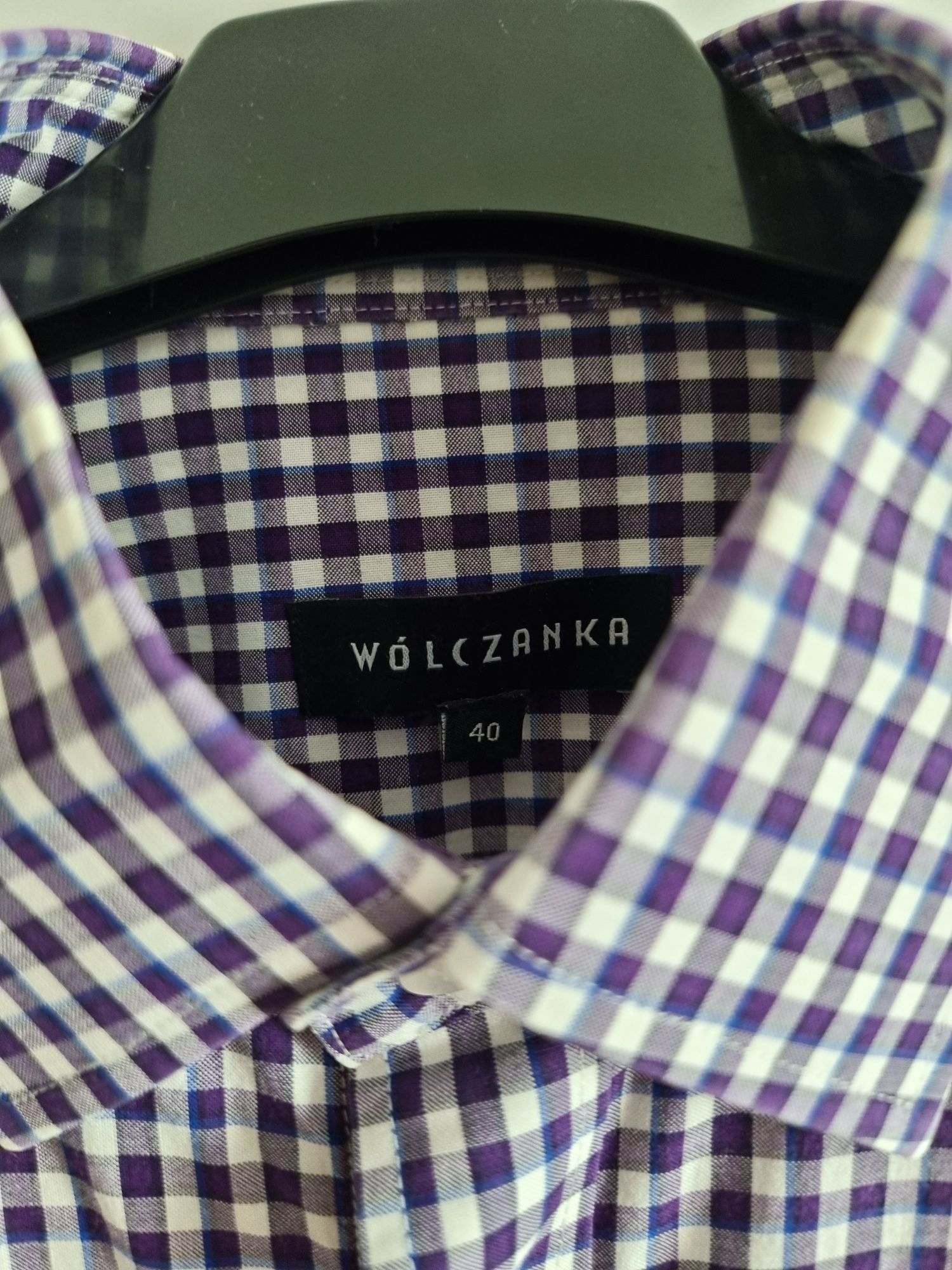 Wólczanka koszula w kratkę fioletowo biała rozmiar 40 slim fit
