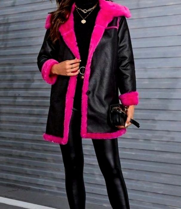 Nowy ekskluzywny płaszcz.  Różow-- Czarny. Roz.  M.  Skóra woskowana.