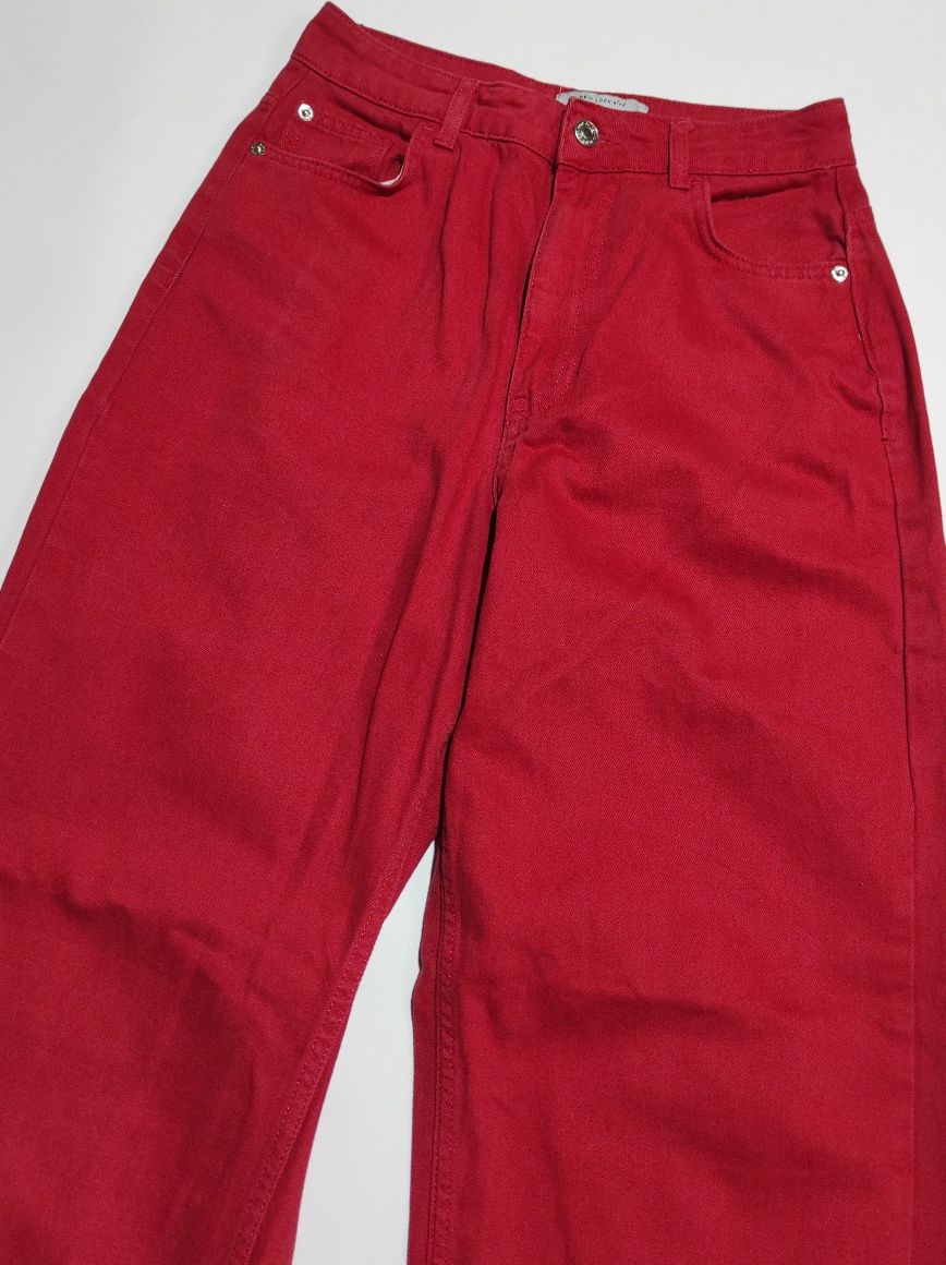 Широкі довгі червоні джинси палаццо wide leg палацо штани брюки цупкі
