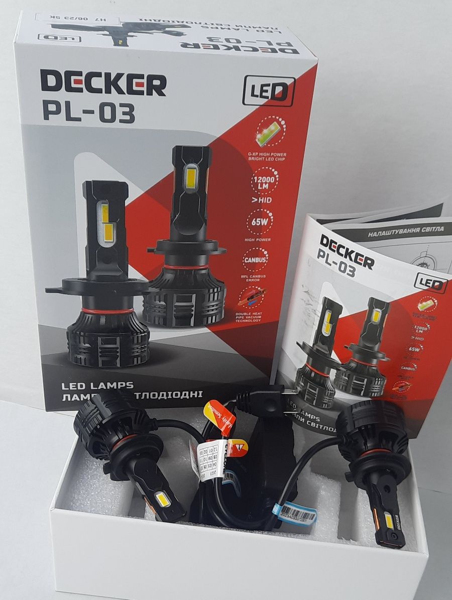 і LED лампи DECKER LED PL-03 H7 H11 H4 HB4  5000K CAN  65Вт. 12000лм.