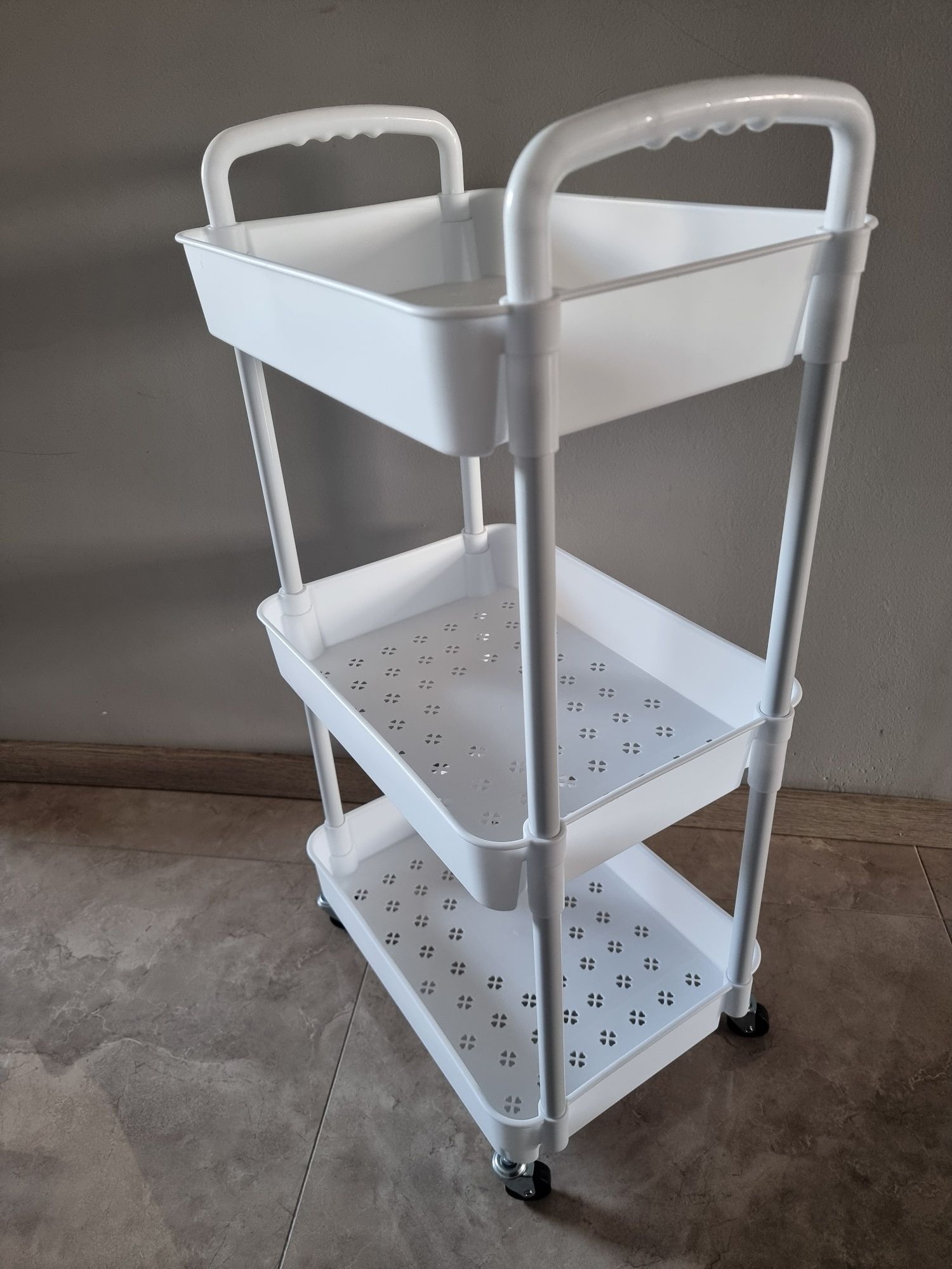 3 poziomowy organizer na kółkach Wózek kuchenny biały 76 cm wysokość