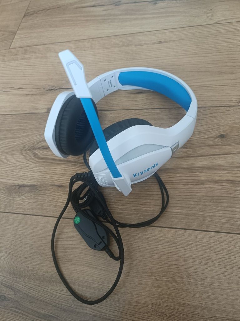 Słuchawki nauszne Krysenix biało-niebieskie RGB Gamingowe