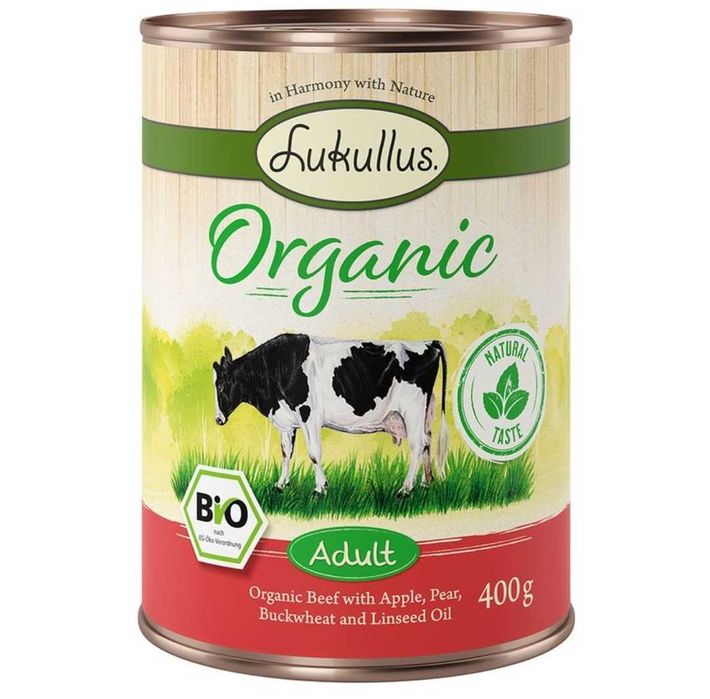 36x Lukullus Organic wołowina 400g karma dla psa