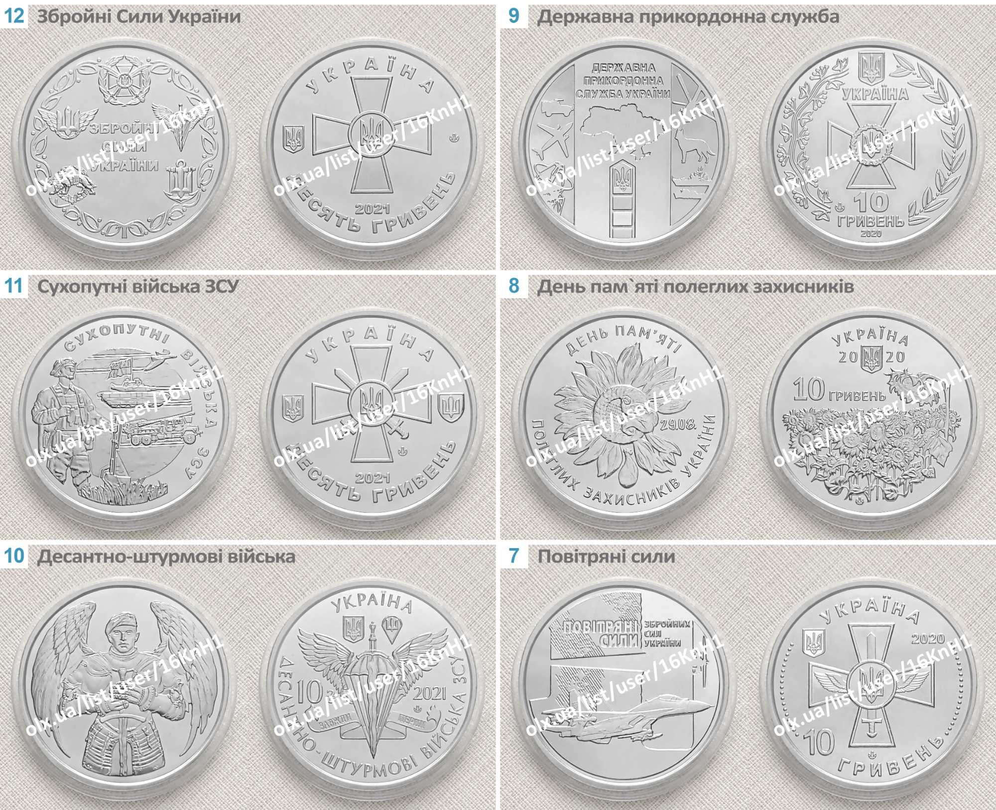 НБУ монети ЗСУ 10грн 19шт — всі монети Збройні Сили України 2018-2023
