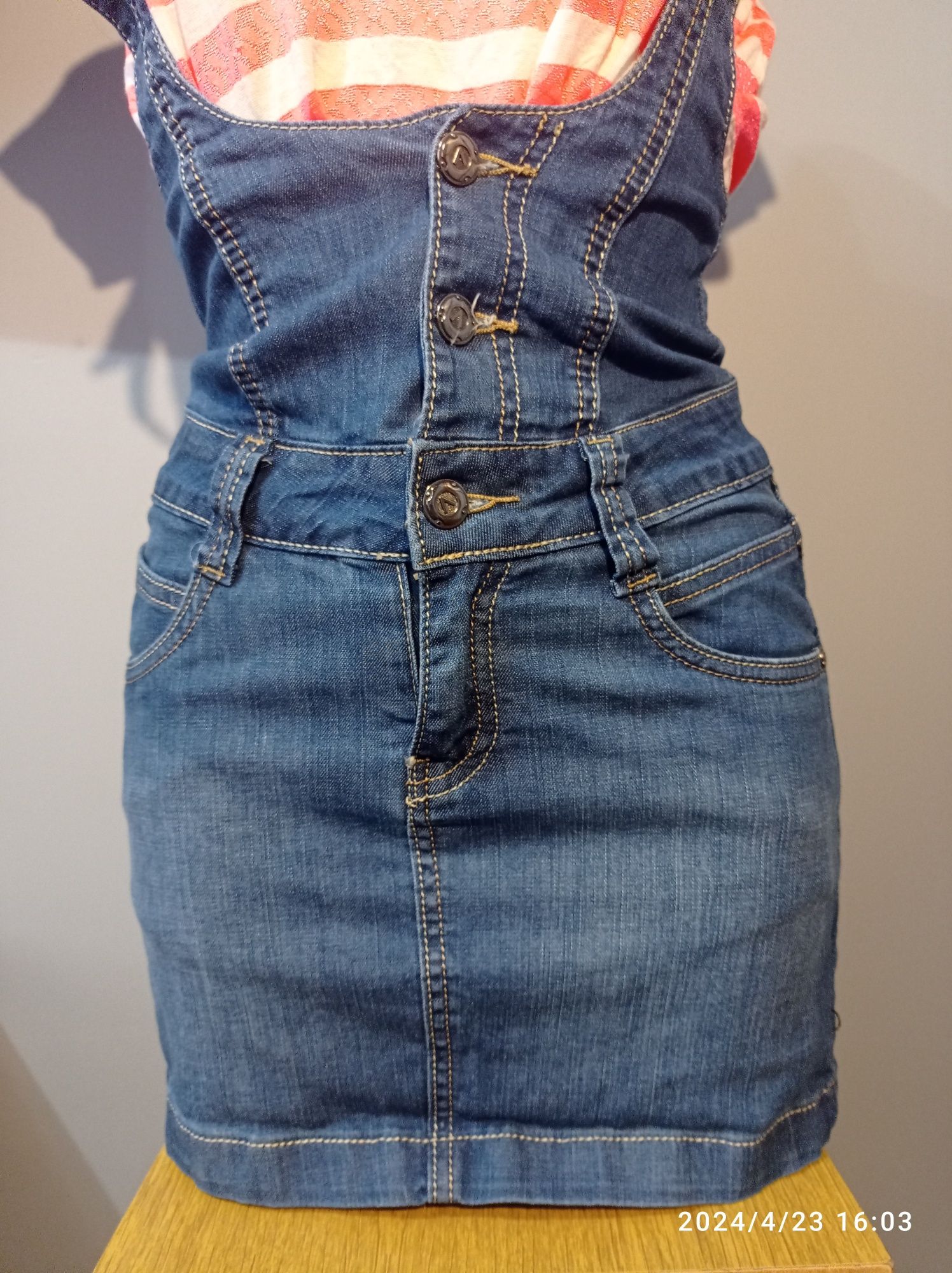 Sukienka xxs XS r.26 jeansowa spódnica na szelkach dżinsowa