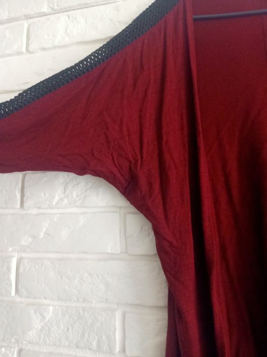 Sweterek cienki narzuta #bordowy a'la nietoperz, rękaw 3/4