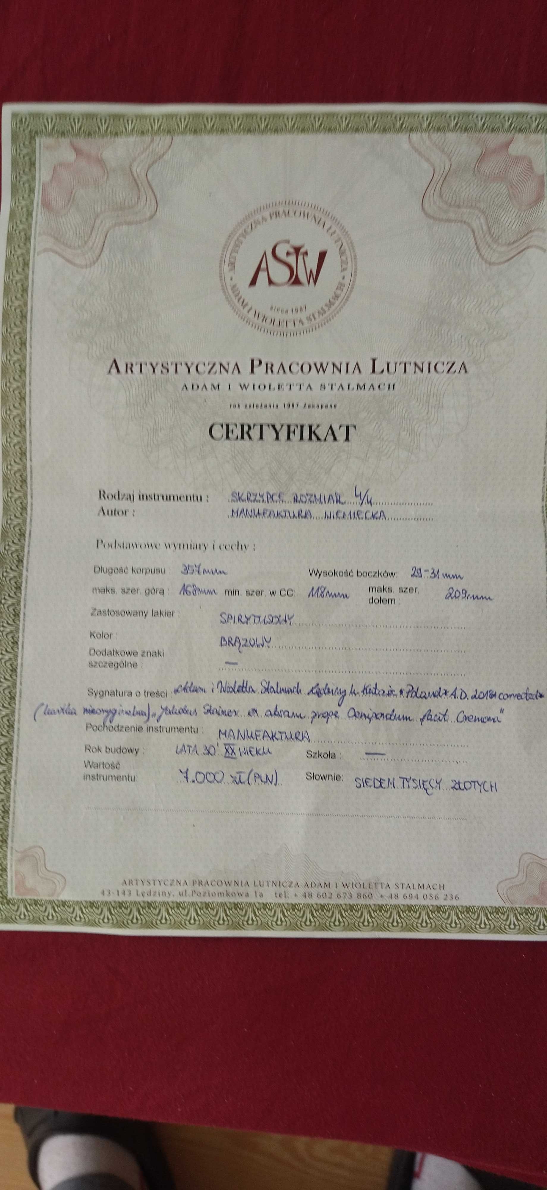 Skrzypce 4/4 z pracowni Lutniczej Stalmach.