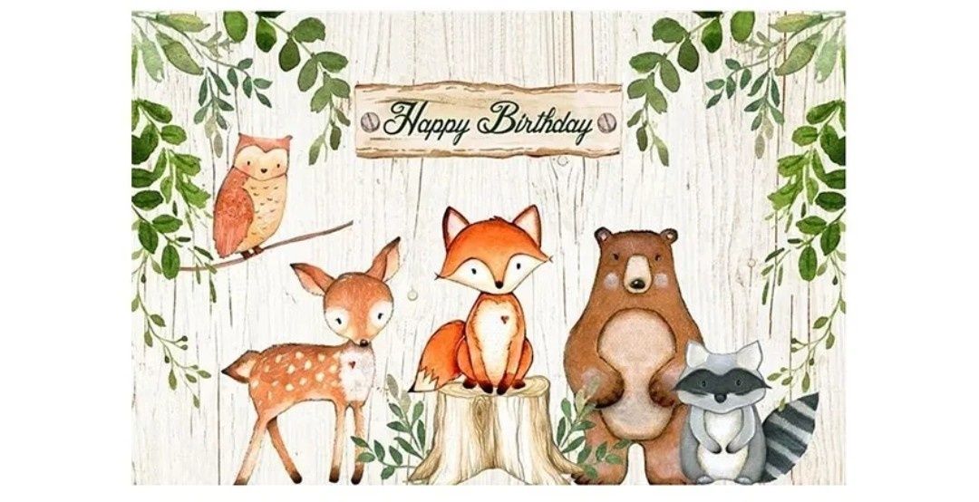 Tapeta ścianka urodziny dziecka zwierzęta leśne