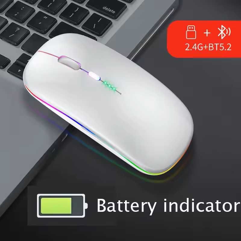 Мышка беспроводная с RGB и Bluetooth 5.2 + 2.4 Гц c индикатором батар.