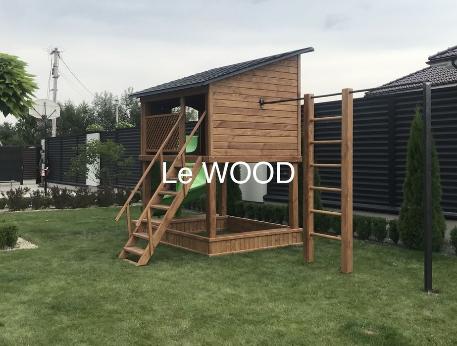 Майданчик дитячий. Комплекс. Будинок. Бесідка. Гірка. Гойдалка. Стіл.