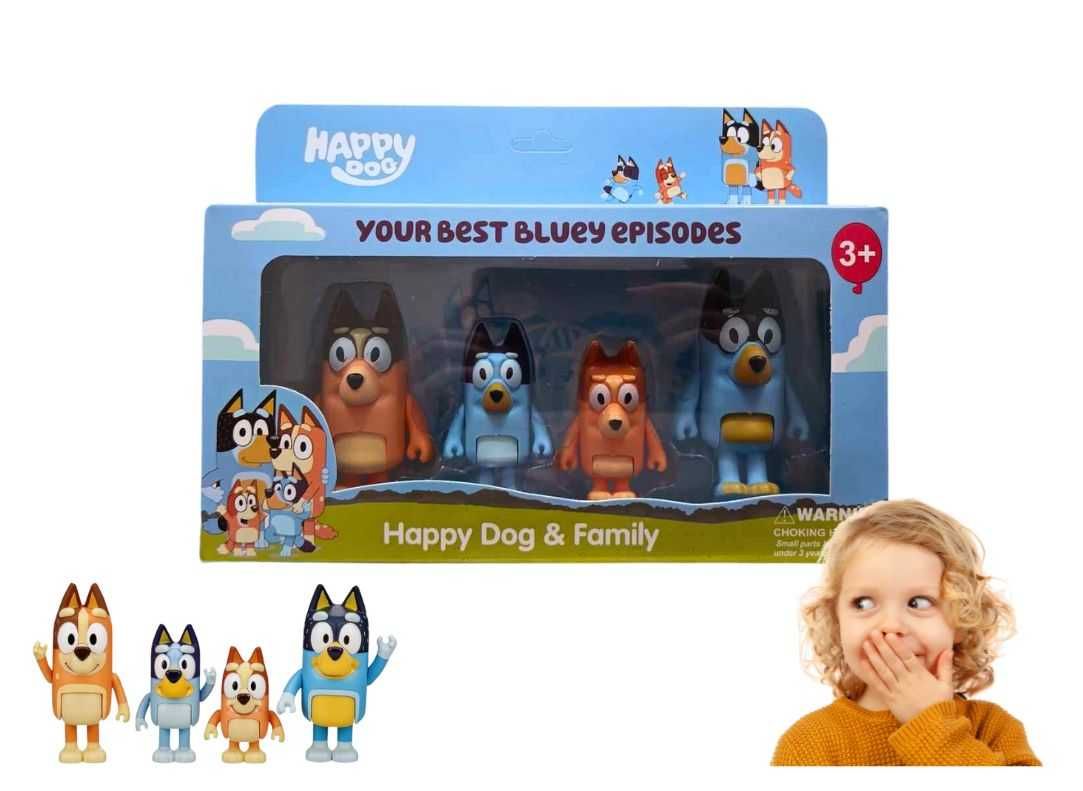 Bluey i Bingo, 4 Figurki, Zestaw, Rodzina Blue, Piesek z Bajki