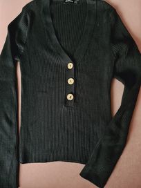 S Stradivarius czarny sweterek drewniane guziki 100% bawełna bluzka pr
