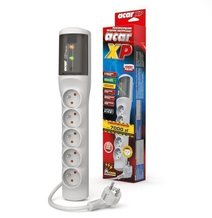 Listwa przedłużacz przeciwprzepięciowy 1,5m 5 gniazd 10A szara W0227