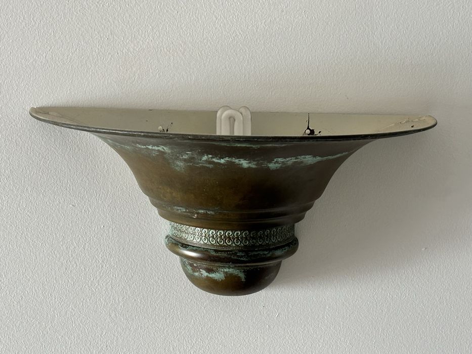 Conjunto de candeeiros vintage em cobre envelhecido (teto + parede)