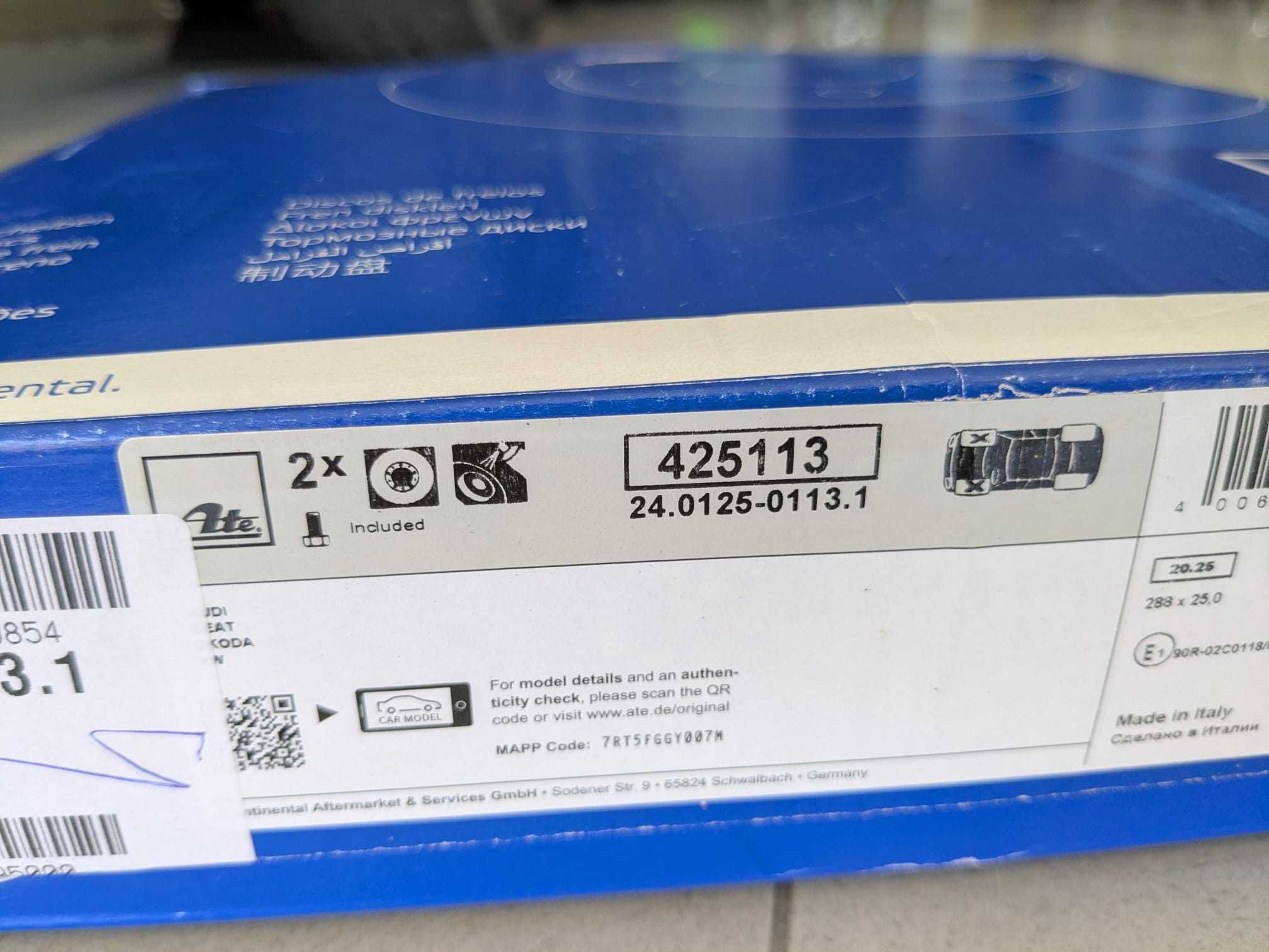 2 discos de travões da marca ATE, para Audi, VW, Seat, Skoda