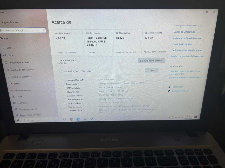 Portátil ASUS A541UA – Intel Core i3, 4GB RAM, 224GB TOSHIBA, 15.6" HD