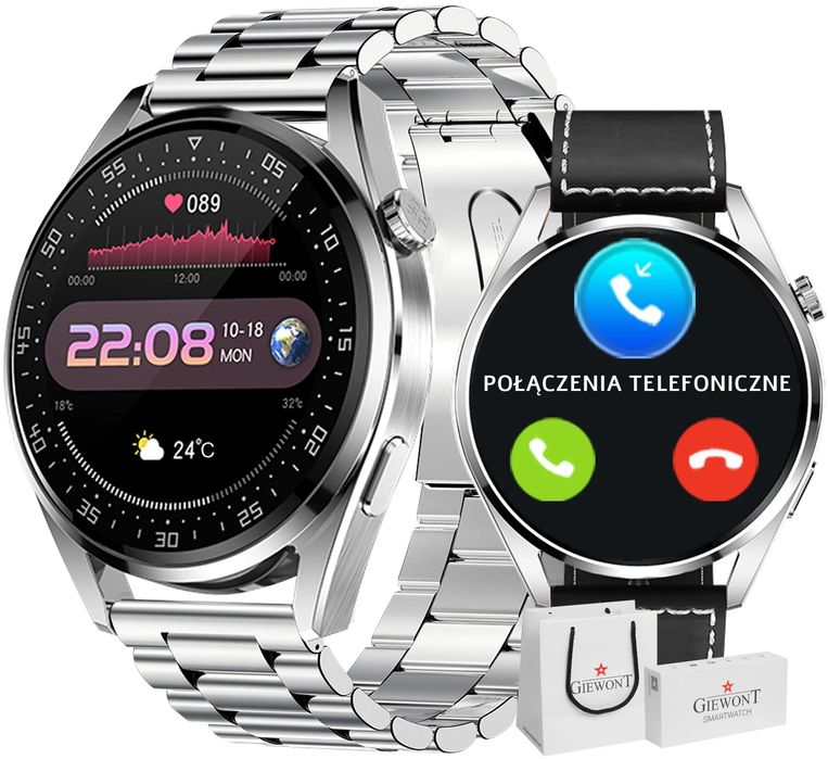 smartwatch giewont gw450-5 srebrny + pasek czarny skórzany
