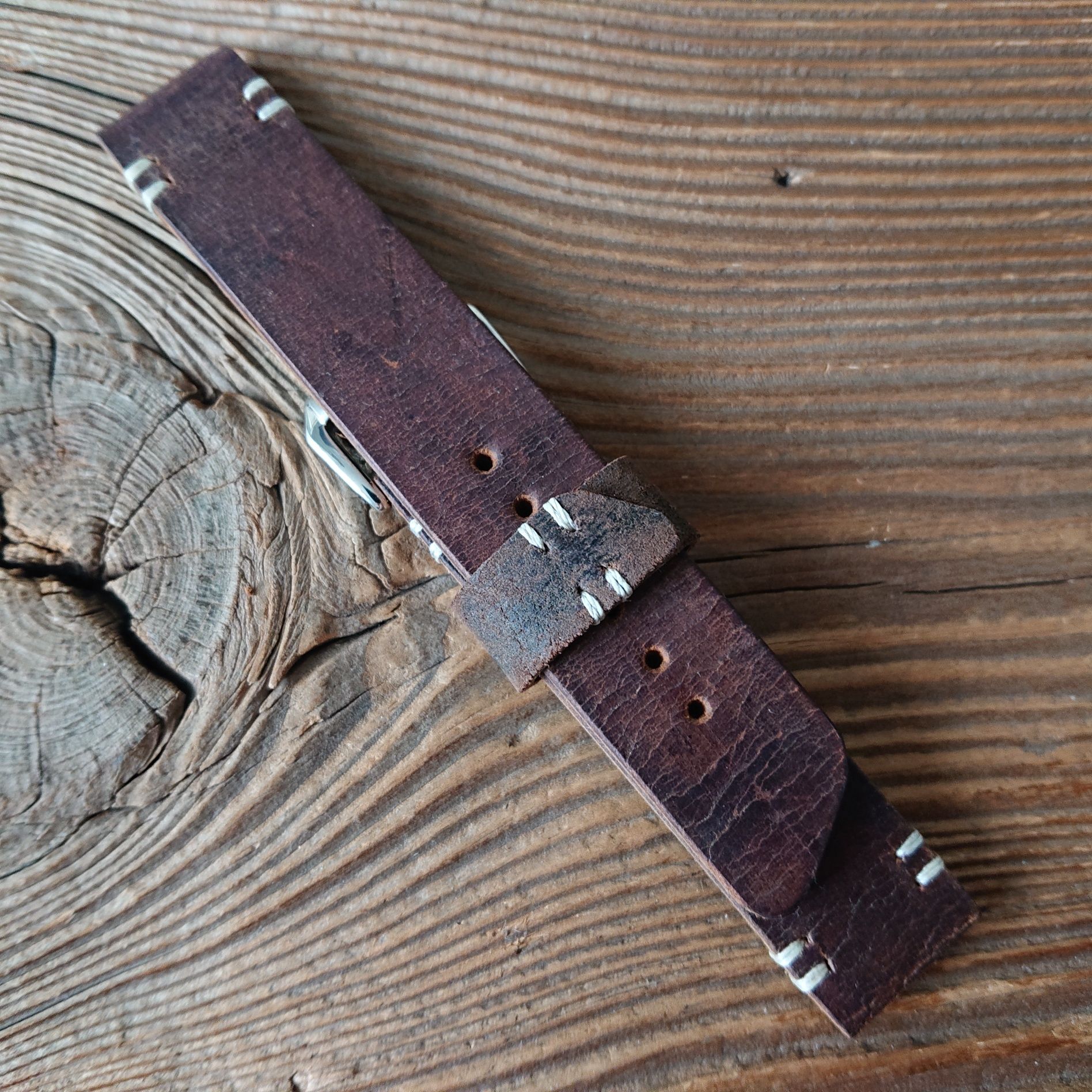 Pasek do zegarka 20 mm handmade skóra vintage ręcznie robiony