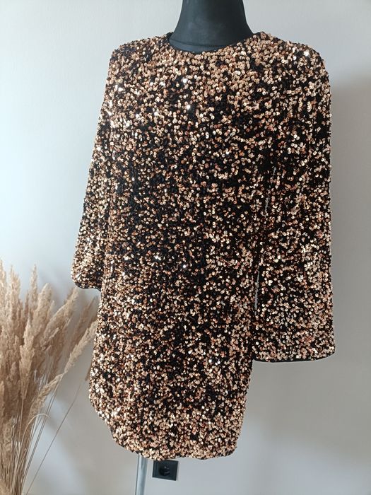 Nowa z metką cekinowa sukienka damska h&m rozmiar XS/s kolor złoty