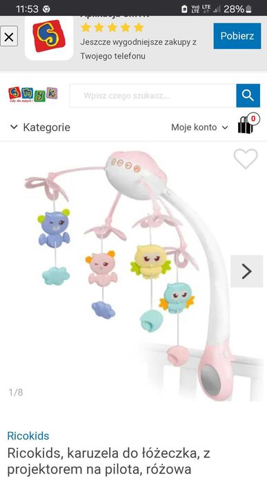 Karuzela do łóżeczka używana z projektorem na pilot firmy SMYK