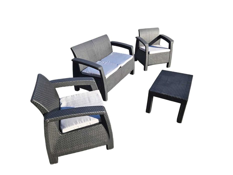 Meble ogrodowe tarasowe plastikowe technorattan HDM 4 osoby kawowy