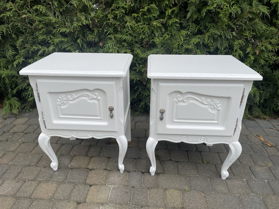 Szafka stolik nocny ludwikowski biały  komoda wąska Ludwik XV