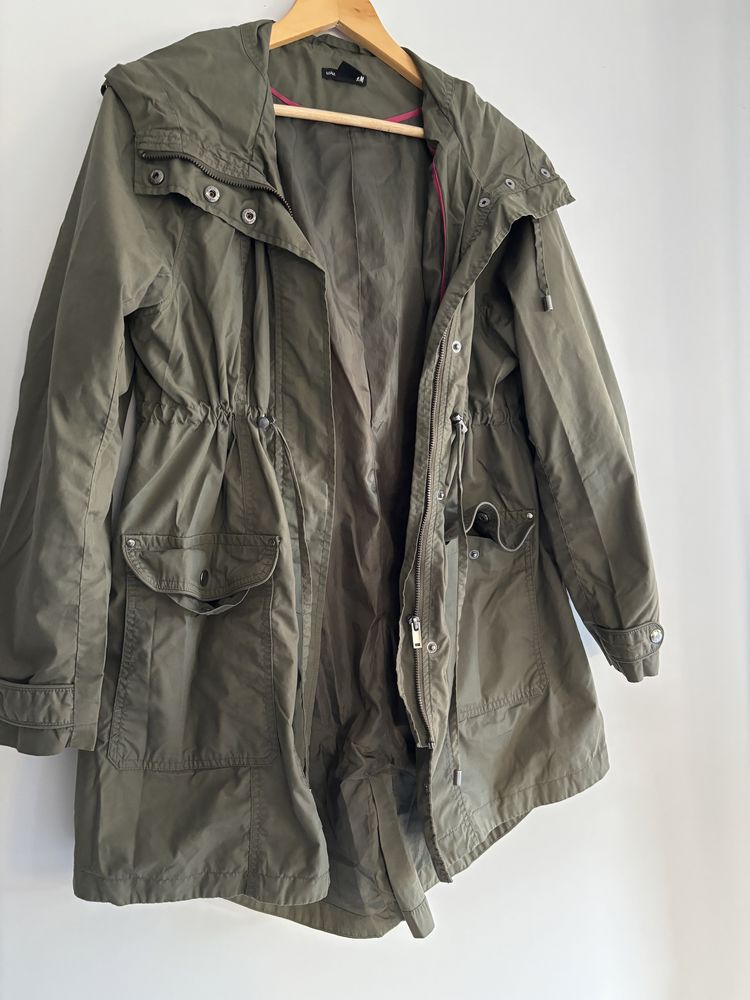 H&M kurtka parka zielona z kapturem khaki S L M