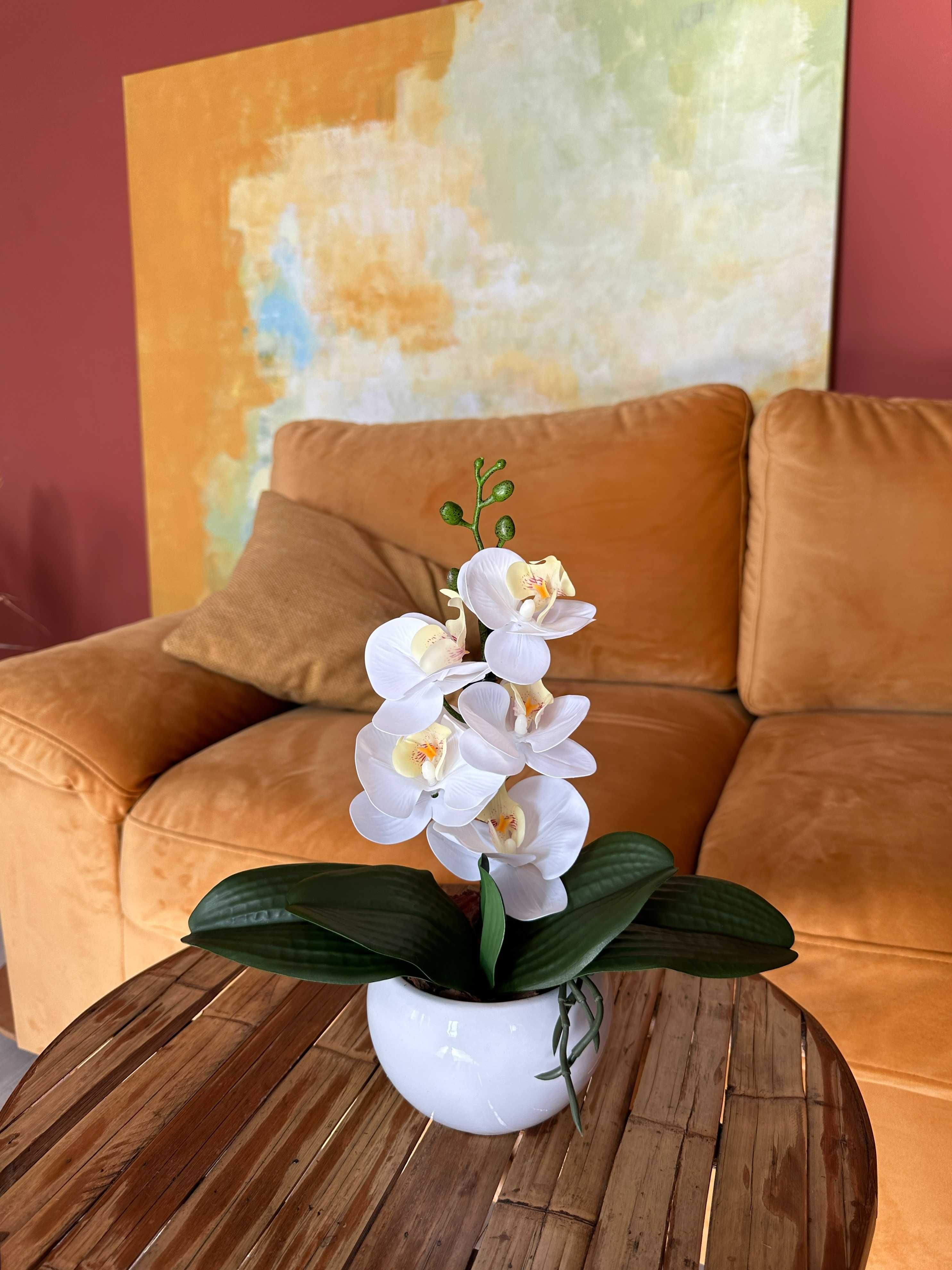 Міні композиція Premium з білих латексних орхідей в керамічному кашпо