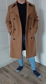 Zara płaszcz męski wełniany beżowy brązowy camelowy r.XL